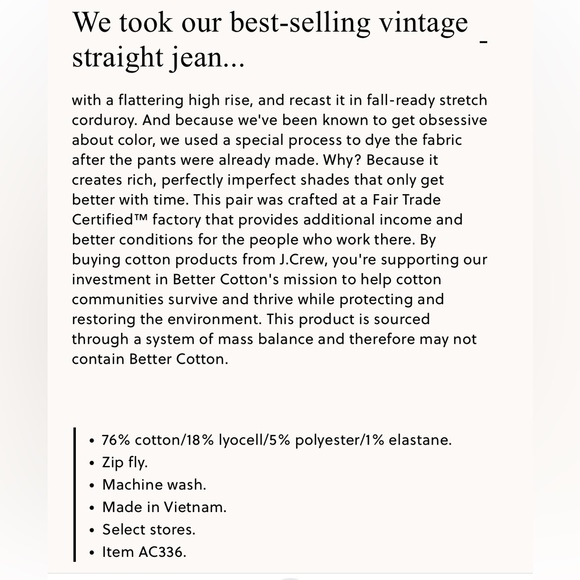 J Crew Wm’s Corduroy Vintage Slim Straight Pants in Tan #AC336 Sz 26 Tall - Picture 12 of 12